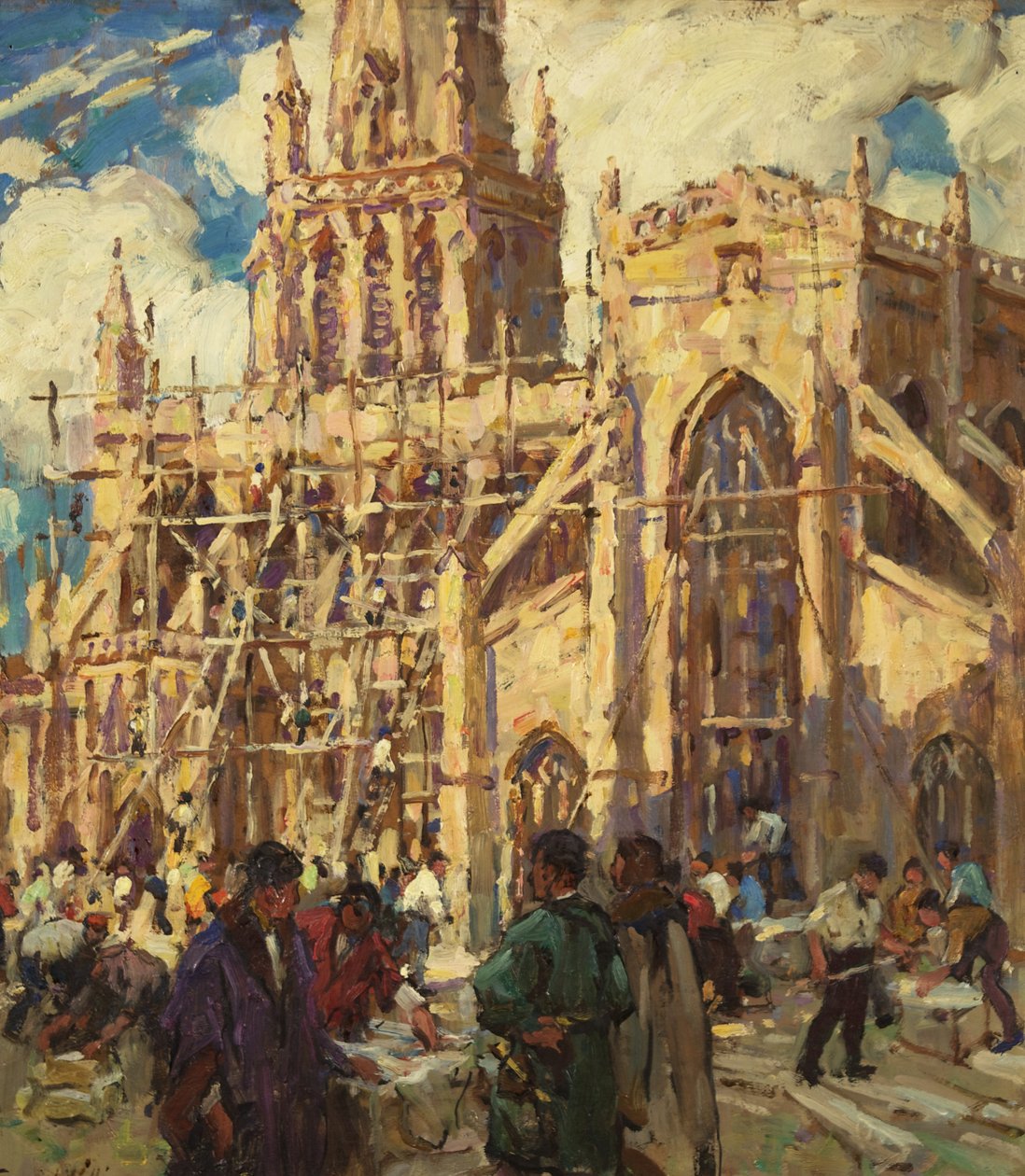 إعادة بناء القديسة ماري ريدكليف حوالي عام 1920 (زيت على ورق مقوى) بواسطة تيريك ويليامز