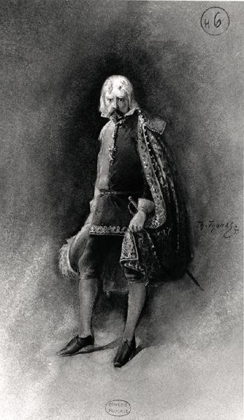 زي لـ 'Ruy Blas' (1838) بواسطة Victor Hugo (1802-85) ، إحياء في Comedie Francaise في عام 1879 (ألوان مائية على الورق) (صورة بالأبيض والأسود) بواسطة ث. توماس