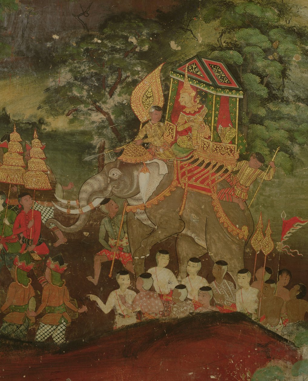 الملك سانجايا على فيل ، وات Suwannaram ، Dhonburi ، 1831 بواسطة المدرسة التايلاندية