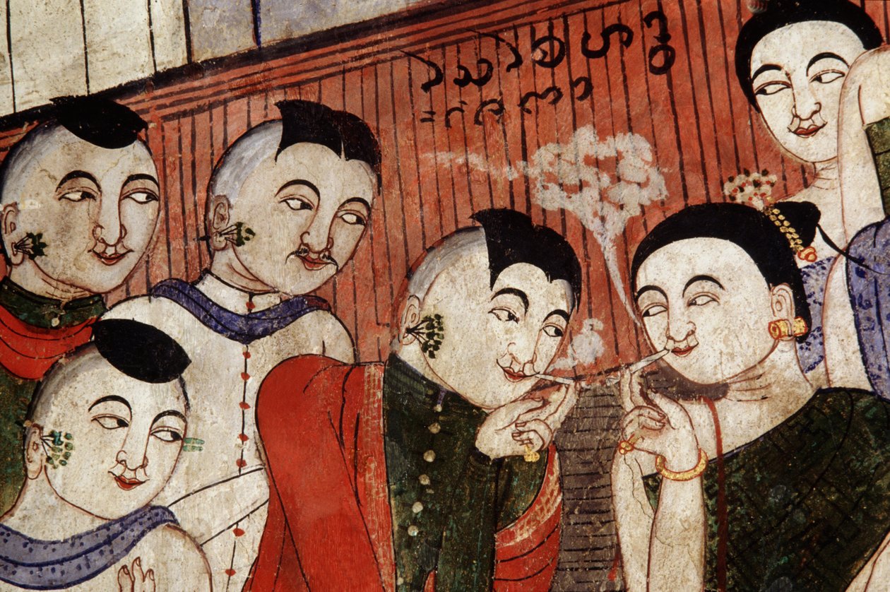 عشاق التدخين ، التفاصيل من جدارية في وات Phumin (جدارية) بواسطة المدرسة التايلاندية