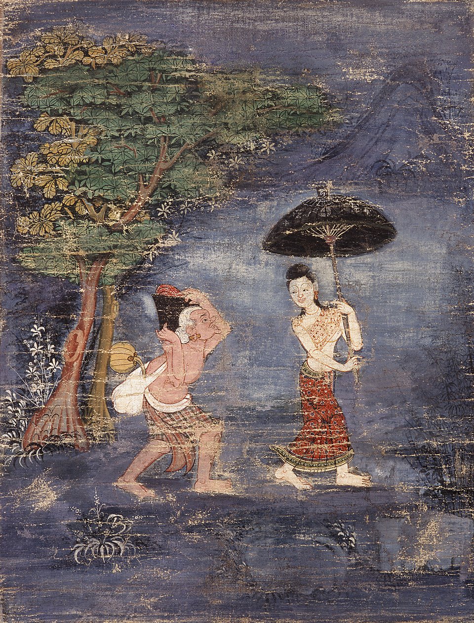 المسن Brahmin Jujaka يتبع زوجته الشابة (الرسم على القماش) بواسطة المدرسة التايلاندية