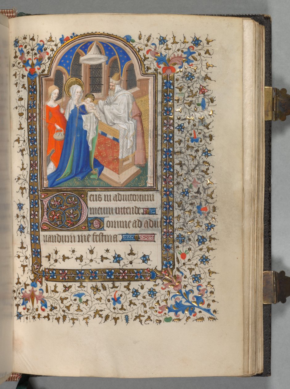 استخدام كتاب ساعات باريس: Fol. 72 و ، عرض في الهيكل ، ج. 1420. بواسطة سيد بيدفورد