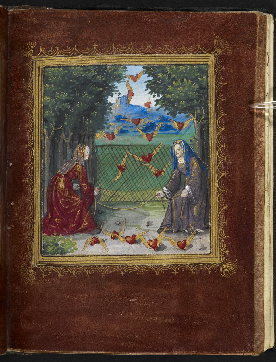 Stowe 955 f.13r الخادمات والقلوب المجنحة ، مصغرة من 