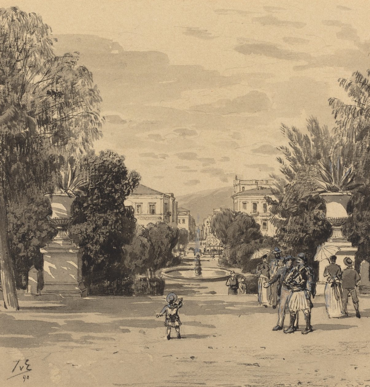 منظر من القصر الملكي القديم لشارع هيرميس ، 1890. بواسطة Themistocles من الكسارة الزاوية