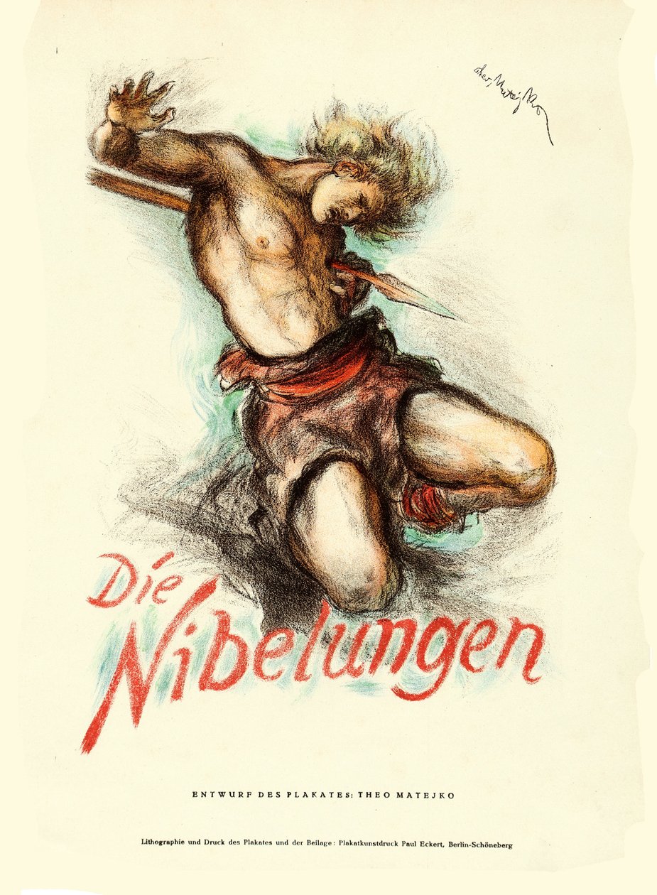 ملصق الفيلم The Nibelungs: Siegfried بواسطة Fritz Lang ، 1924. بواسطة ثيو ماتيجكو