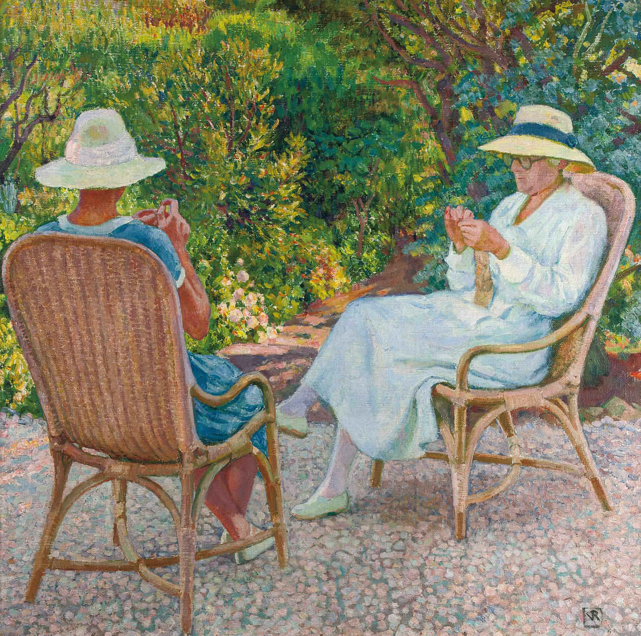 ماريا وإليزابيث فان ريسيلبرغ الحياكة في الحديقة ، حوالي 1912 بواسطة Théo van Rysselberghe