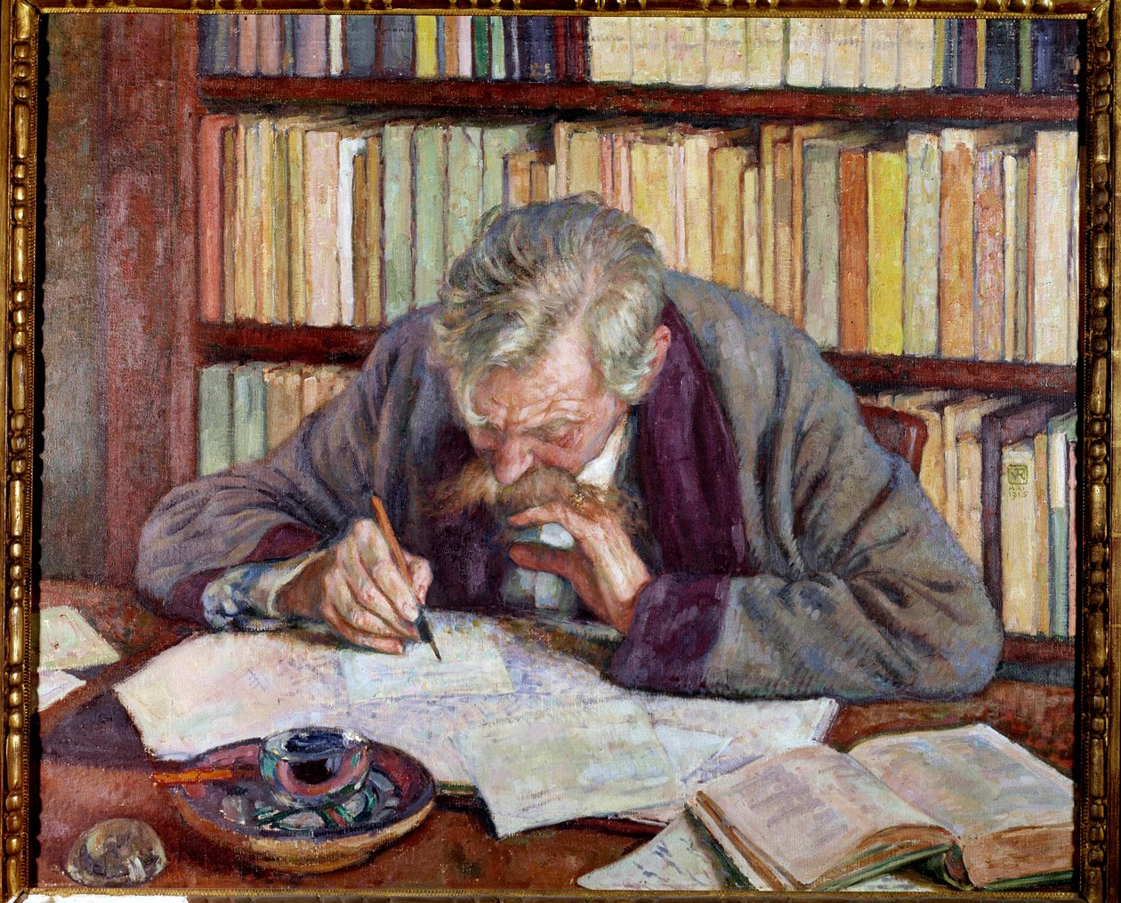 صورة للشاعر البلجيكي إميل فيرهارين (1885-1916) في مكتبه لوحة لثيودور فان ريسيلبيرجي (1862-1926) باريس القرن العشرين. متحف البلدية للفن الحديث بواسطة Théo van Rysselberghe