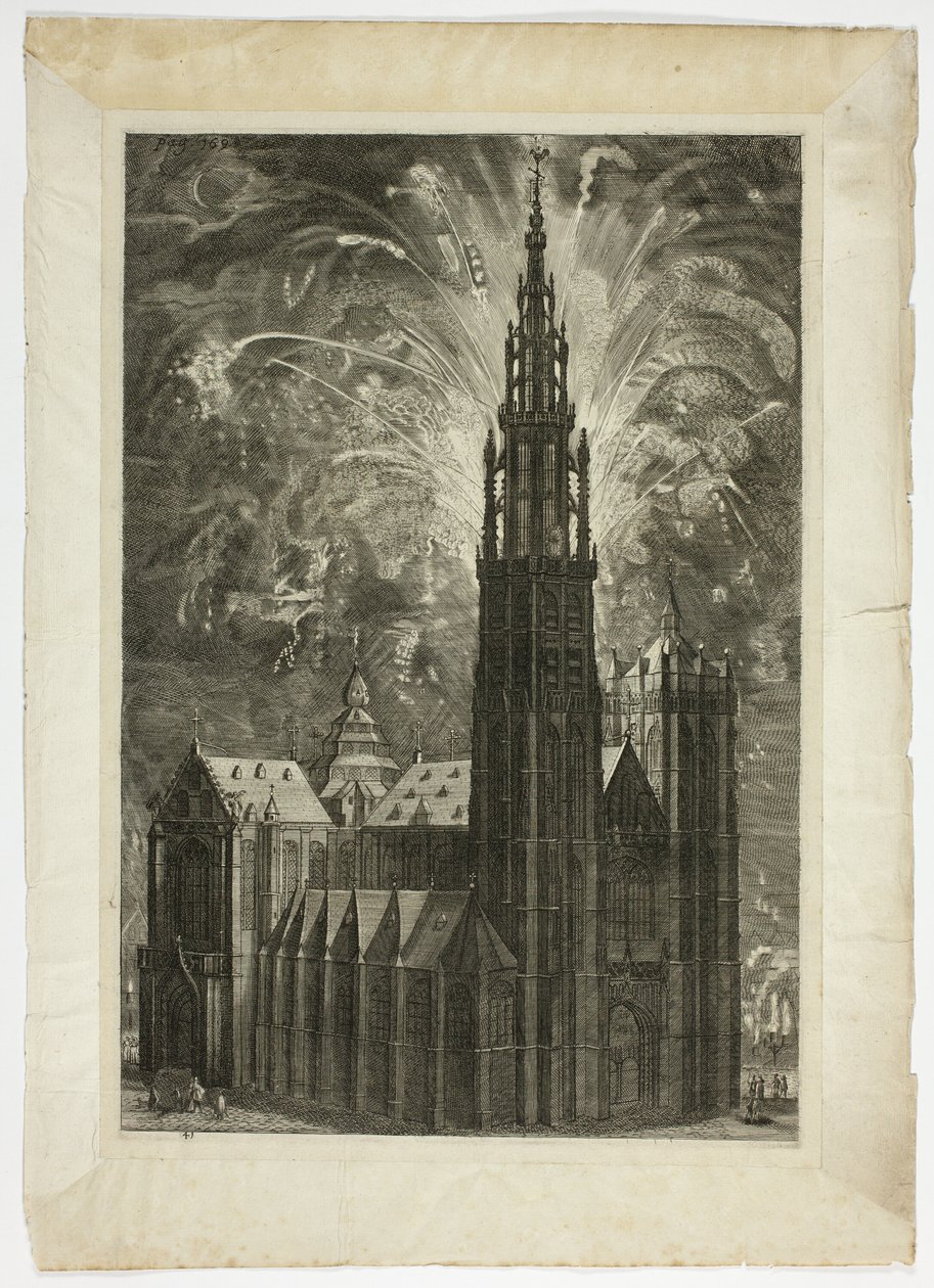 الألعاب النارية حول كاتدرائية أنتويرب ، اللوحة 41 من Casperius Gevartius ، Pompa Entroitus Honori Serenissimi Prince Ferdinand بواسطة ثيودور فان ثولدن