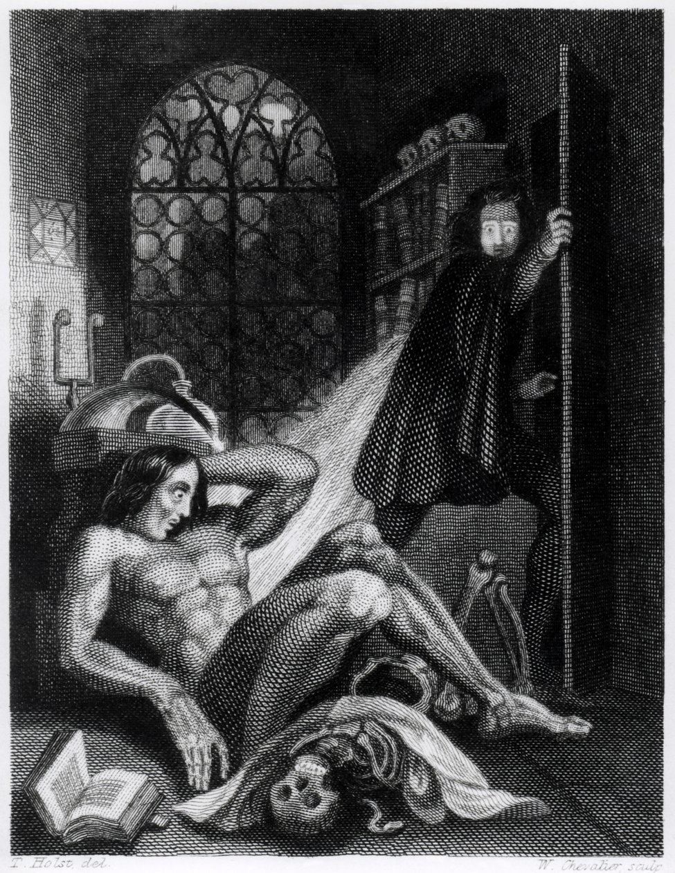 رسم توضيحي من فيلم "Frankenstein" لماري شيلي (1797-1851) بواسطة ثيودور م. فون هولست