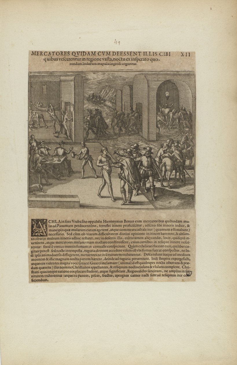 Mercatores Quidam cum Deessent Illis Cibi/Quibus Vescerentur in.... (من كتاب، أمريكا، الجزء الخامس) بواسطة ثيودور دي بري