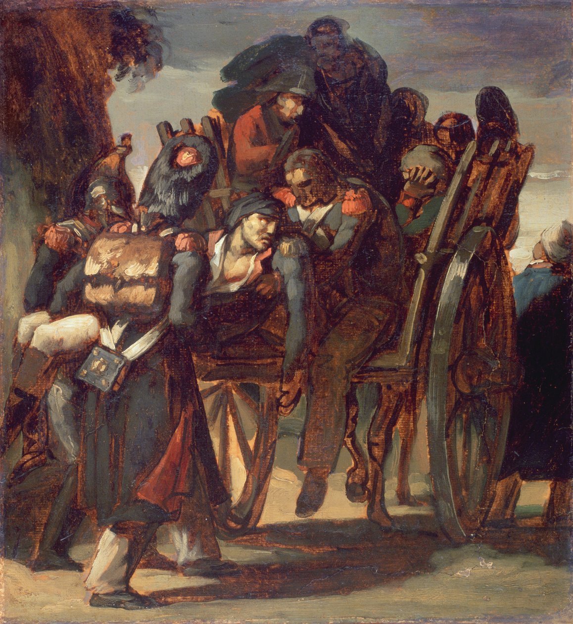 الجنود الجرحى في عربة ، 1814-17 (زيت على ورق موضوع على قماش) بواسطة ثيودور جيريكولت