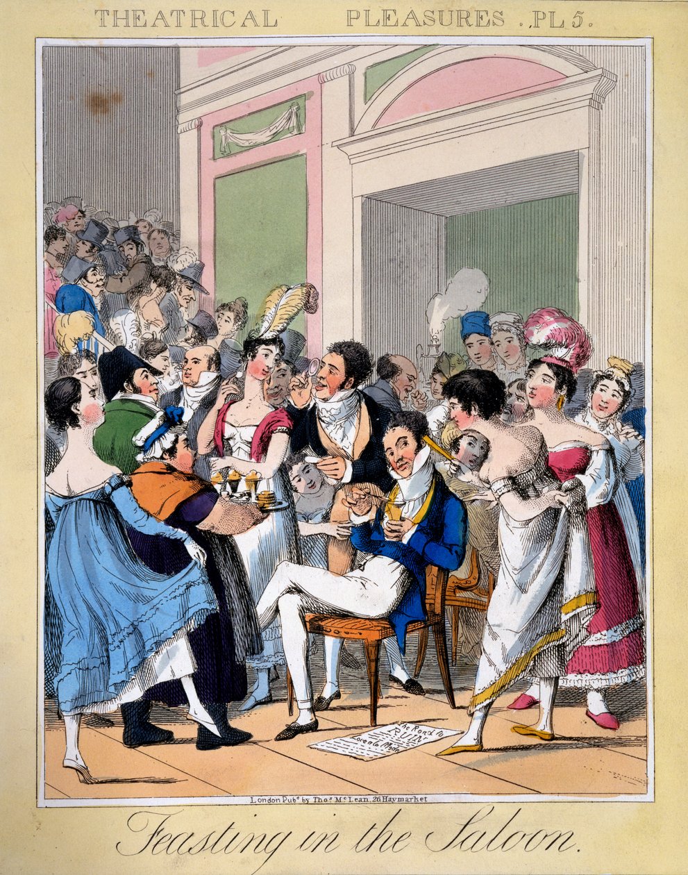 وليمة في الصالون ، اللوحة 5 من "المسرحيات المسرحية" ، 1827 (نقش يدوي) بواسطة ثيودور لين