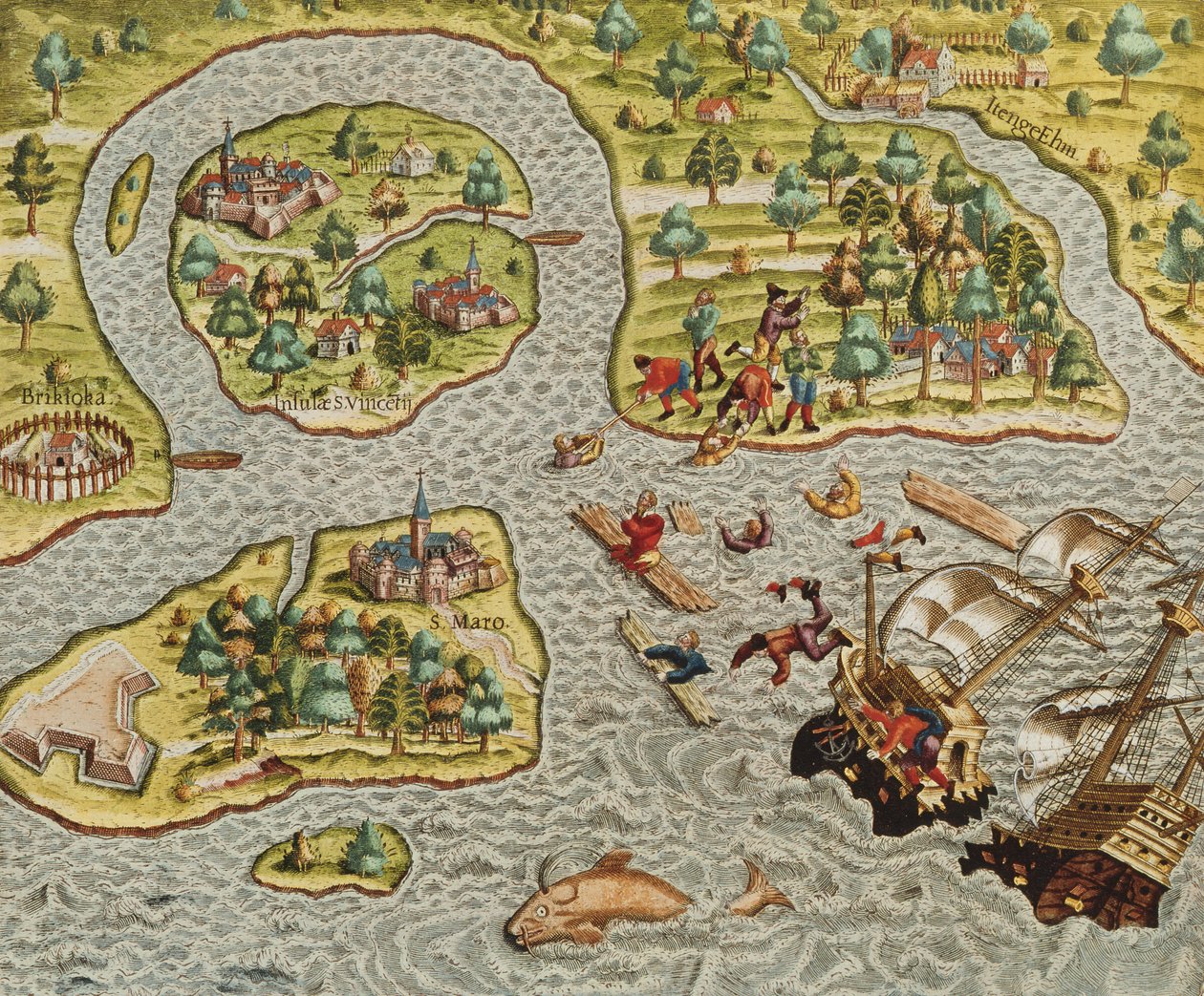حطام سفينة قبالة ساحل بربري ، من الأمريكتين Tertia Pars .. ، 1562 بواسطة تيودور دي بري