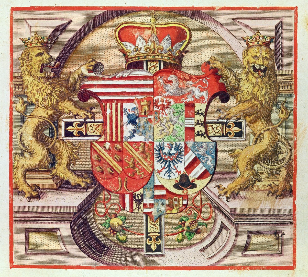 Admiranta Narratio ...، Armorial Engraving (الصفحة 3) ، 1585-1588 (نقش ملون) بواسطة تيودور دي بري