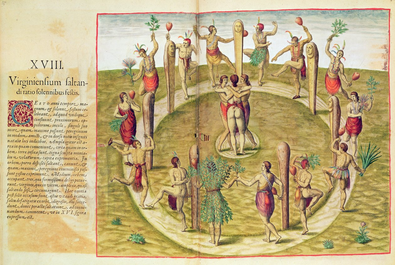 Admiranta Narratio ، رقصة الصداقة الطقسية العذراء (الصفحة 85) ، 1585-88 (نقش الألوان) بواسطة تيودور دي بري