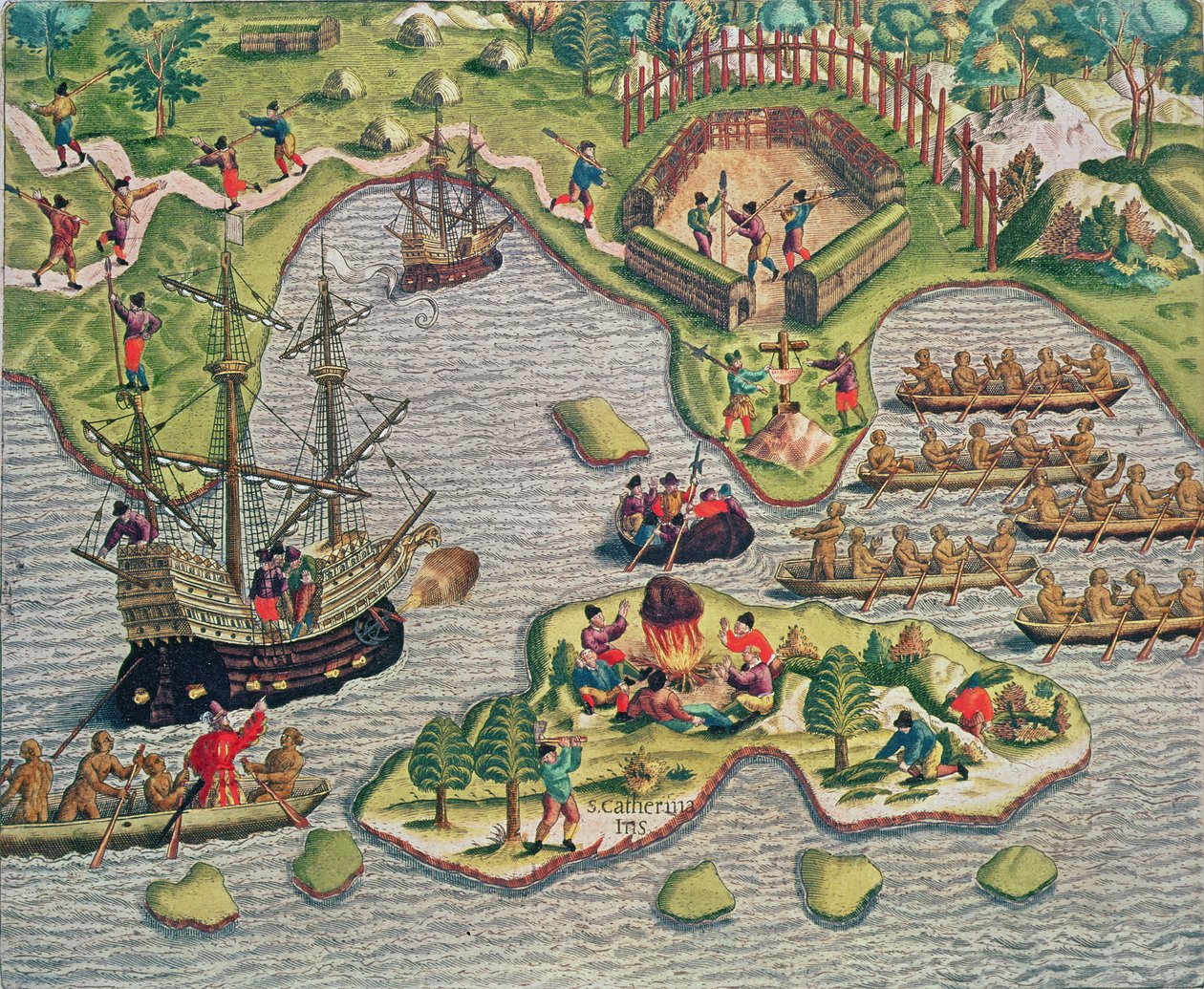 اكتشاف صليب بين الصخور ، من "الأمريكتين Tertia Pars ..." ، 1562 بواسطة تيودور دي بري