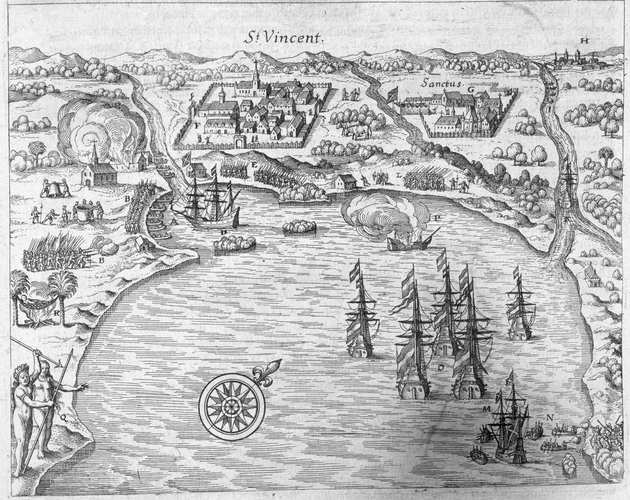 أسطول جوريس فان سبيلبيرجين (c.1568-1620) يصل إلى البرازيل في ساو فيسينتي ، من "Newe Welt und Americanische Historien" بواسطة يوهان لودفيج جوتفريد ، نشره Mattaeus Merian ، فرانكفورت ، 1631 ( بواسطة تيودور دي بري