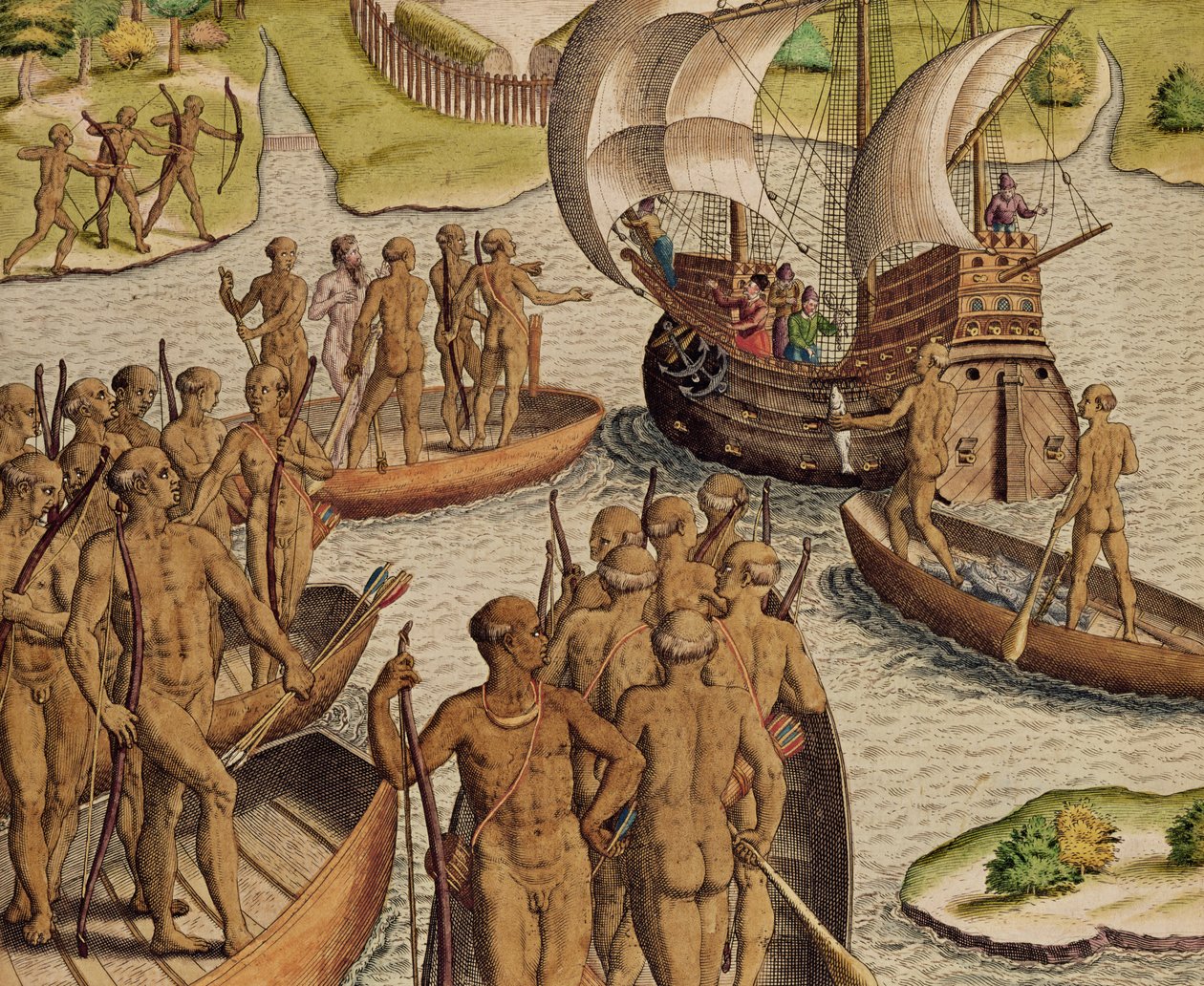 "يرسل اللوسانيون زورقًا ثانيًا نحوي" ، من "أميريكتيا تيرتيا بارس ..." ، 1592 بواسطة تيودور دي بري