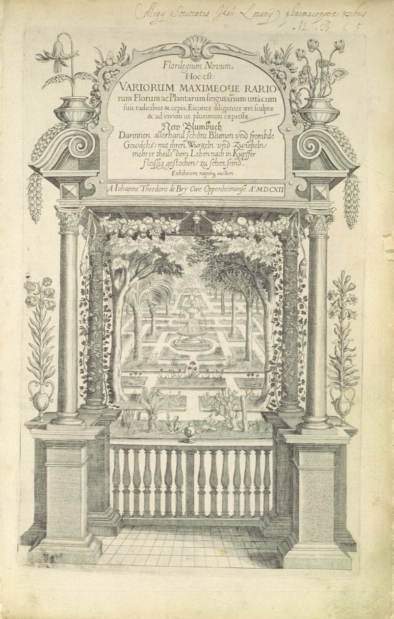 صفحة العنوان من "Florilegium" ، نُشرت عام 1612 بواسطة تيودور دي بري