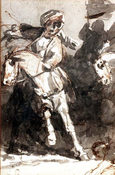 مشهد المشاجرة (قلم رصاص وألوان مائية) بواسطة ثيودور (Attr. To) Gericault