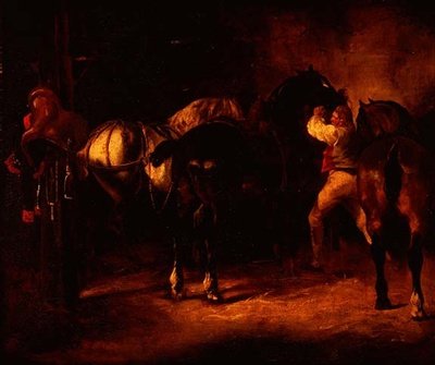 ثلاثة خيول في اسطبل بواسطة ثيودور (Attr. To) Gericault