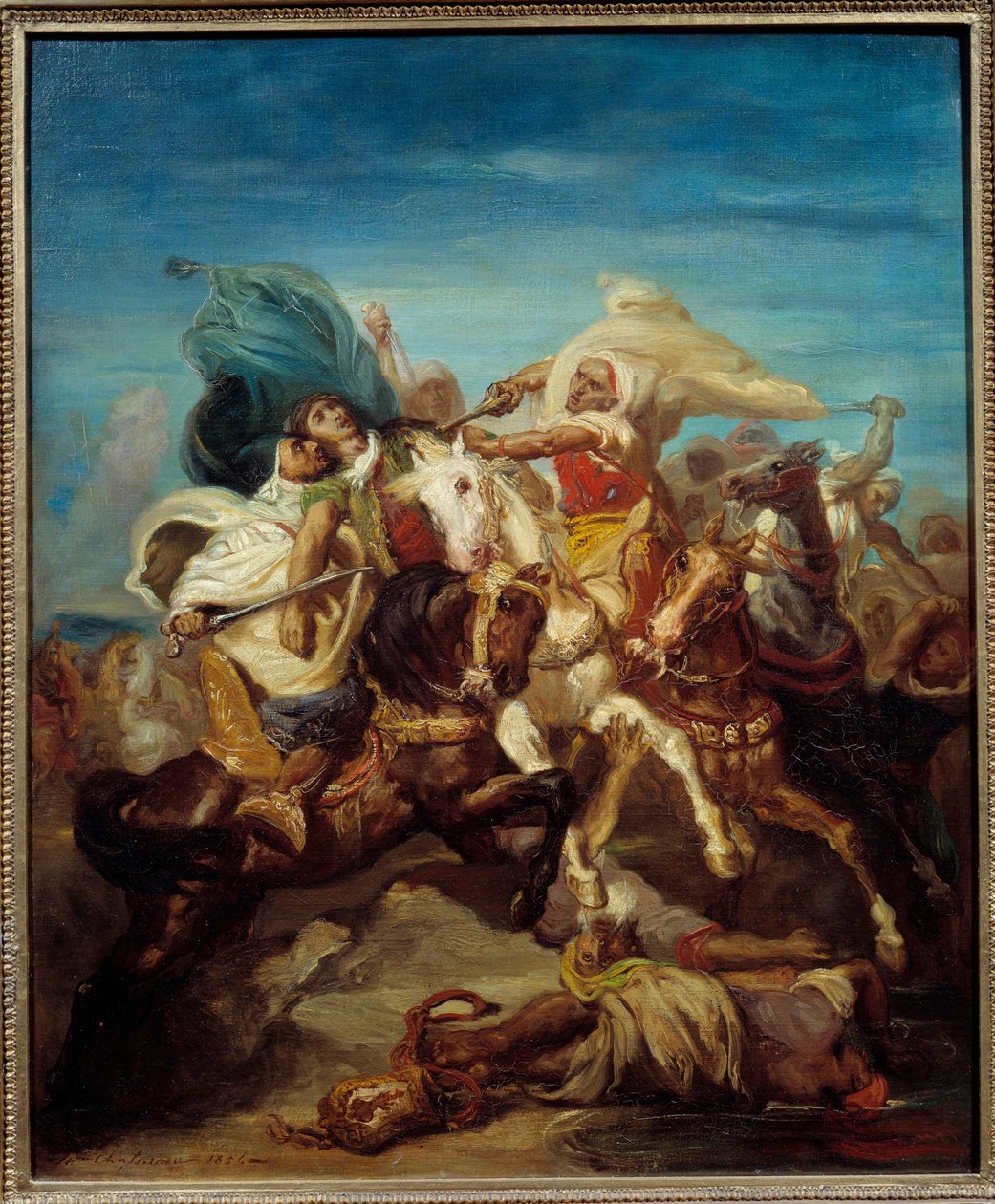 معركة الفرسان العرب لوحة لثيودور شاسيرو (1819-1856) 1856 شمس. 0،65x0،54 م بواسطة تيودور شاسريو