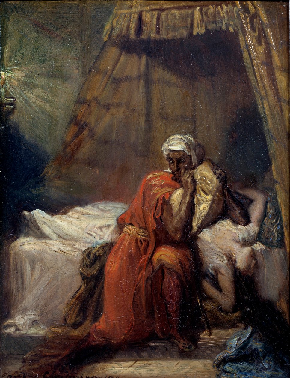موت ديسديموني. رسم توضيحي لمأساة "عطيل أو مستنقع فينيسيا" (عطيل ، مور في البندقية) بقلم ويليام شكسبير (1604) لوحة لثيودور شاسيرو (1819-1856) بواسطة تيودور شاسريو