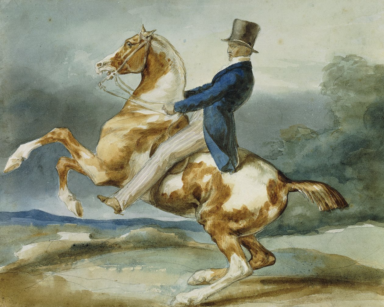 راكب وحصانه في التربية ؛ Un Cavalier Cabrant Son Cheval ، بواسطة ثيودور جيريكولت