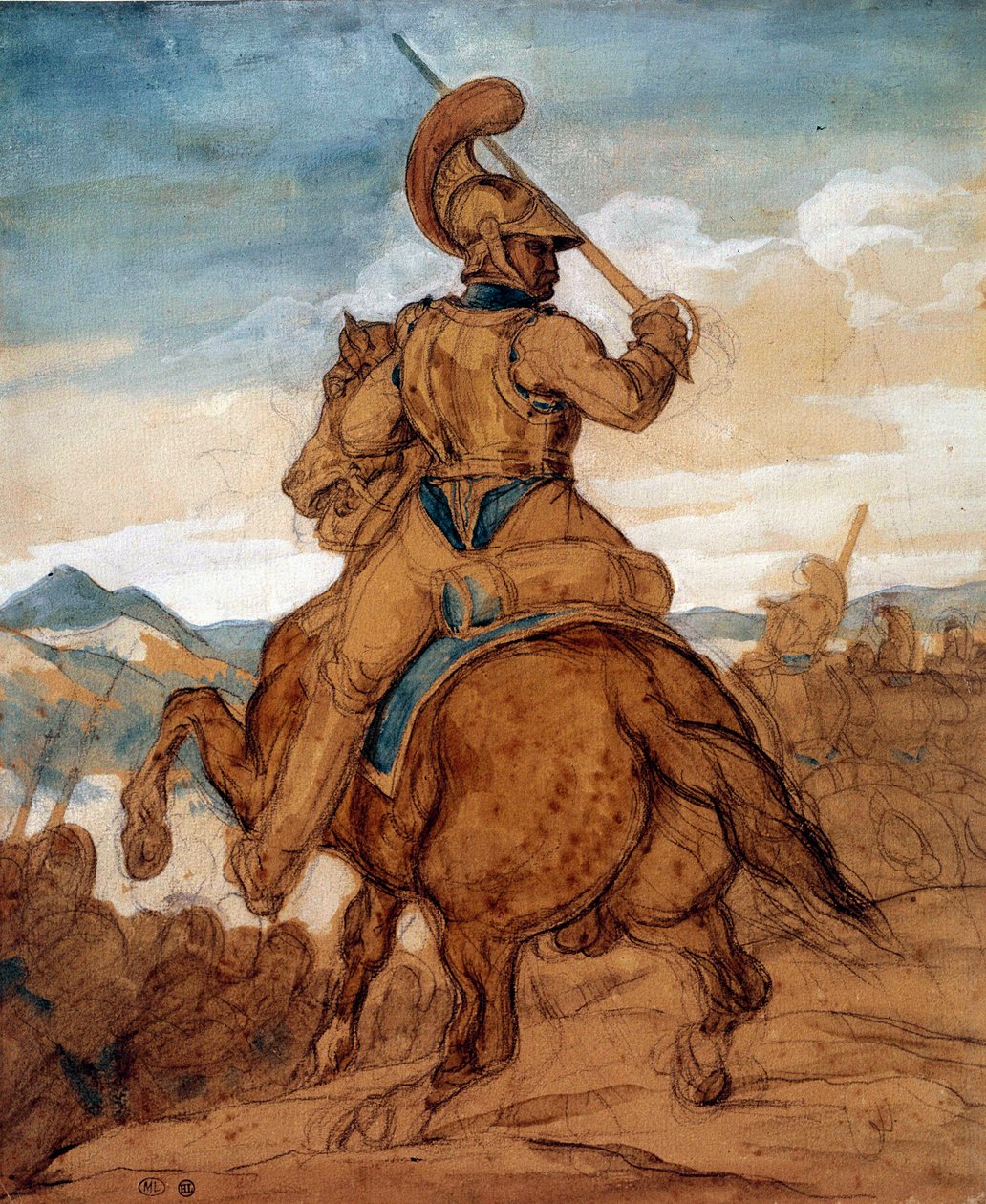 Carabinier أو cuirassier على ظهور الخيل ألوان مائية ، غواش ، غسل بواسطة ثيودور جيريكولت (1791-1824) شمس القرن التاسع عشر. 0،25x0،22 م باريس ، متحف اللوفر بواسطة ثيودور جيريكولت