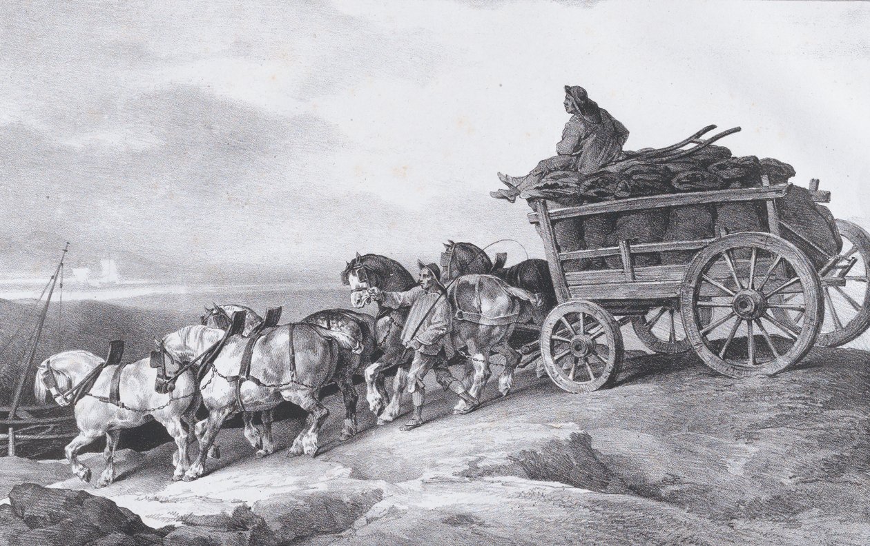 عربة الفحم [كذا] مرسومة بالخيول ، 1822. بواسطة ثيودور جيريكولت