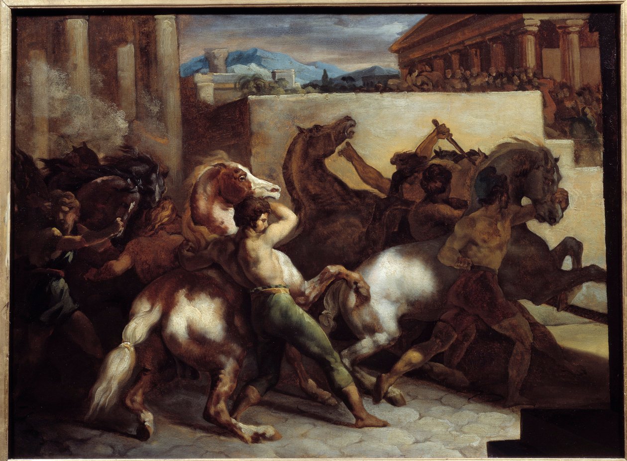 سباق خيول مجاني في روما رسمه ثيودور جيريكولت (1791-1824) 1817 صن. 0،45 × 0،6 م بواسطة ثيودور جيريكولت