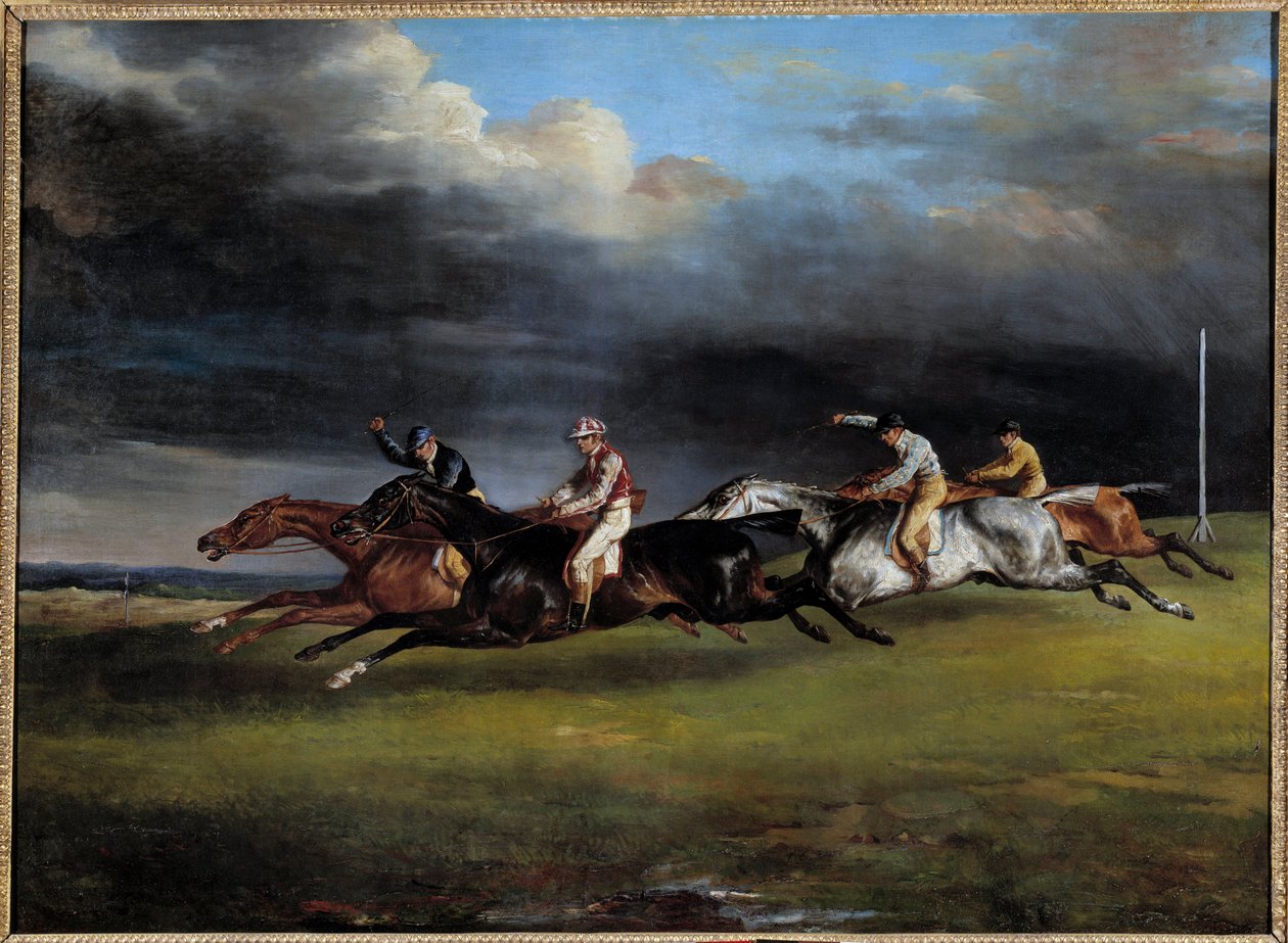 Horse Race says the derby at Epsom Painting by Theodore Gericault (1791-1824) 1821 Sun. 0,92x1,25 m بواسطة ثيودور جيريكولت