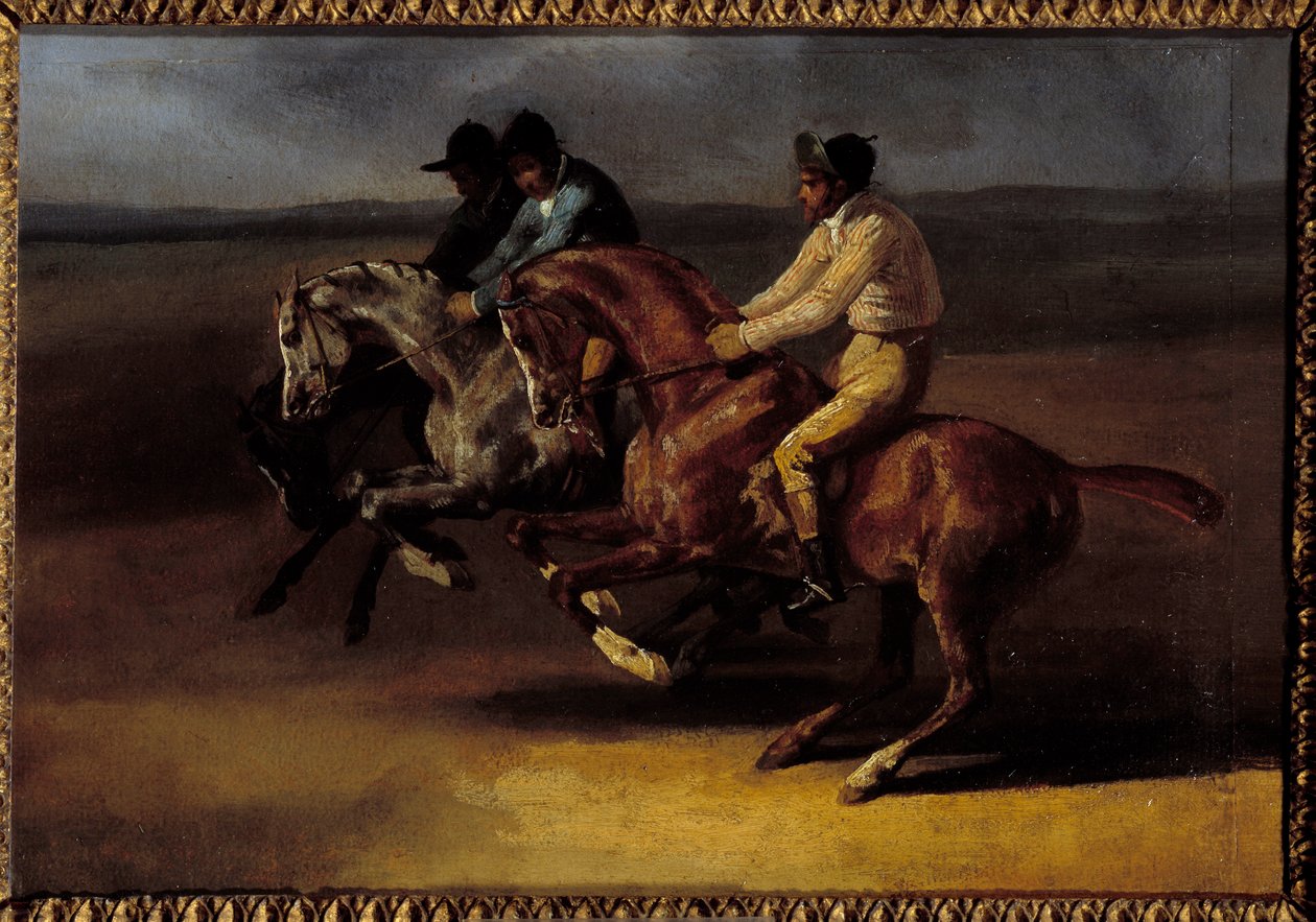 Horse race going to the left at the time of start Painting by Theodore Gericault (1791-1824) بواسطة ثيودور جيريكولت
