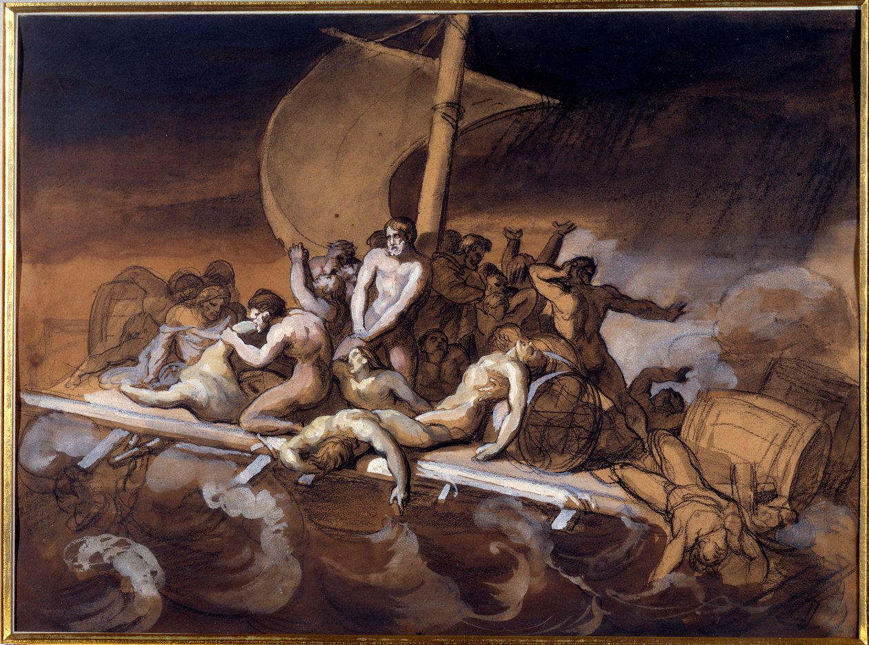 Le raft de la Meduse دراسة تحضيرية في الغسل والغواش على الورق بقلم ثيودور جيريكولت (1791-1824). 1819 خافت 0.28 × 0.38 م. باريس ، متحف اللوفر بواسطة ثيودور جيريكولت