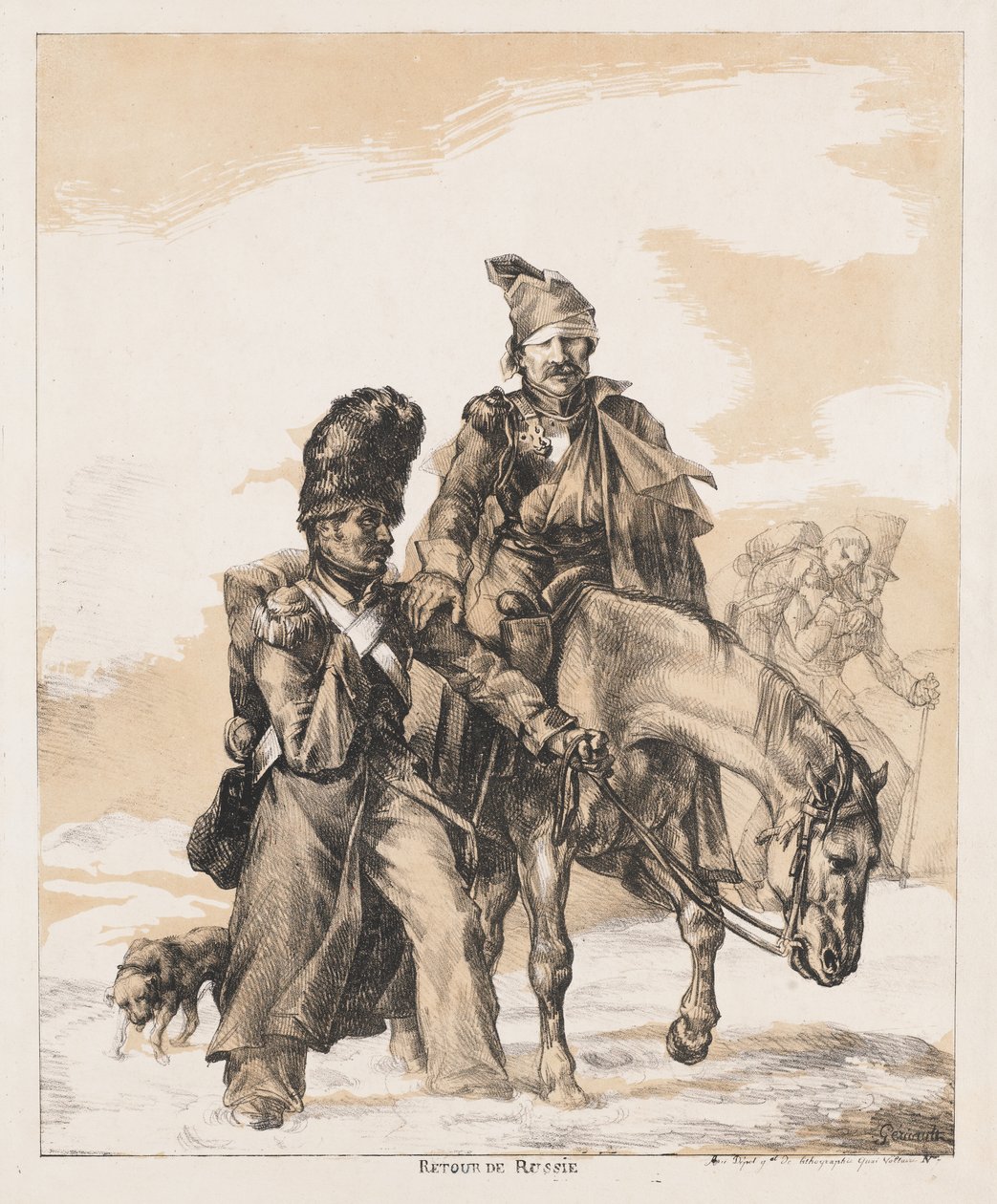 العودة من روسيا، حوالي عام 1818 (طباعة حجرية على ورق قماشي) بواسطة ثيودور جيريكولت