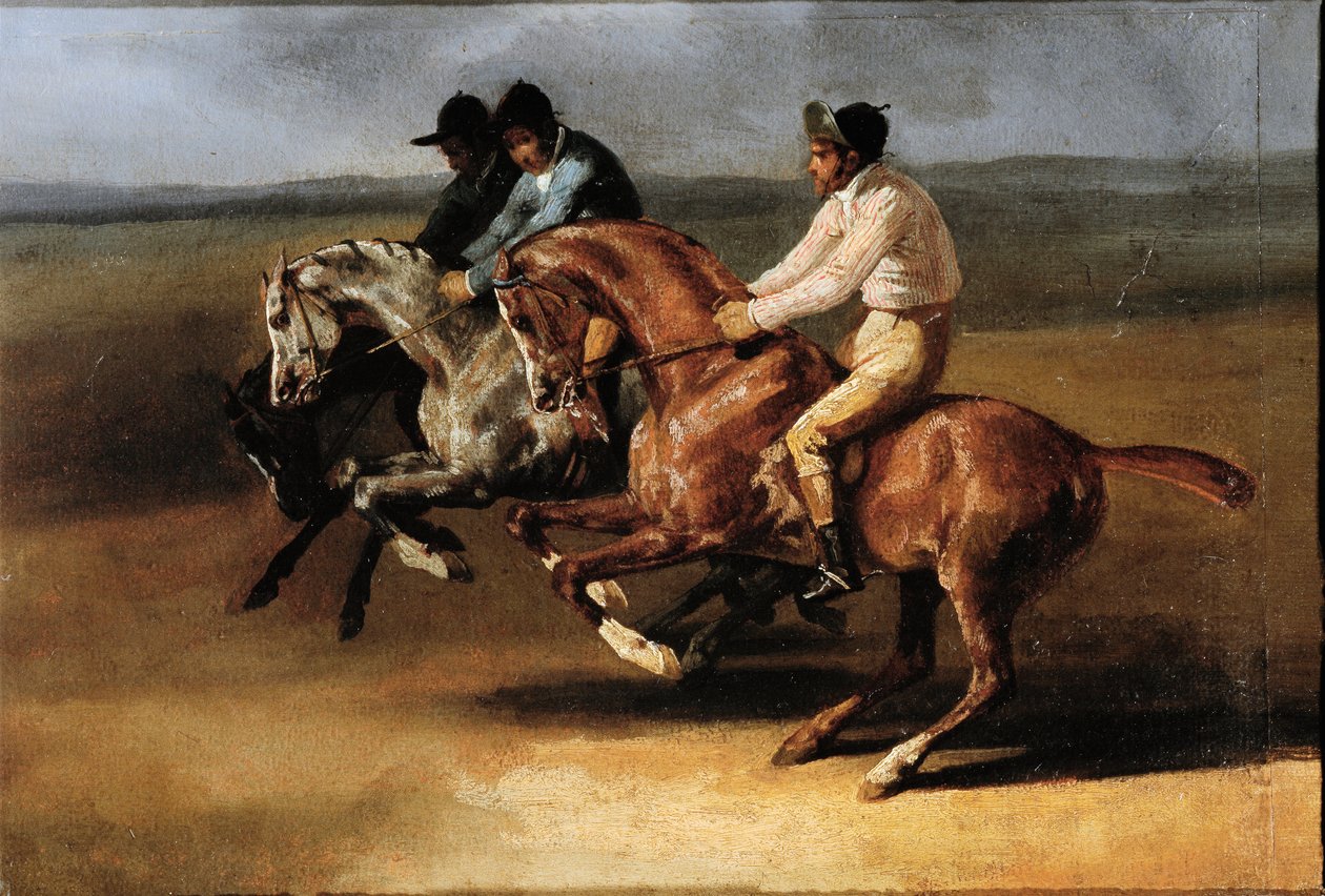 Start of the horse race with horsemen (Oil on canvas بواسطة ثيودور جيريكولت