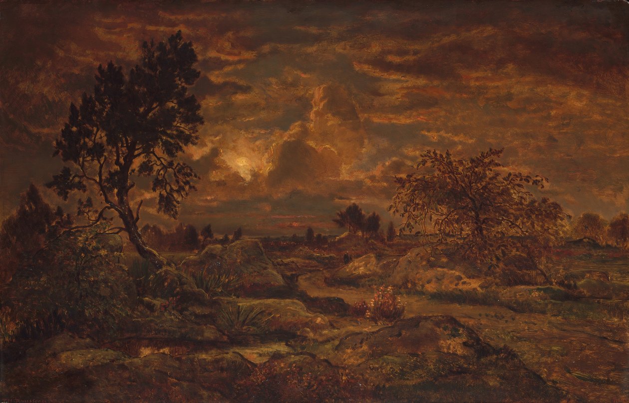 غروب الشمس بالقرب من Arbonne ، كاليفورنيا. 1860 - 65. بواسطة ثيودور روسو