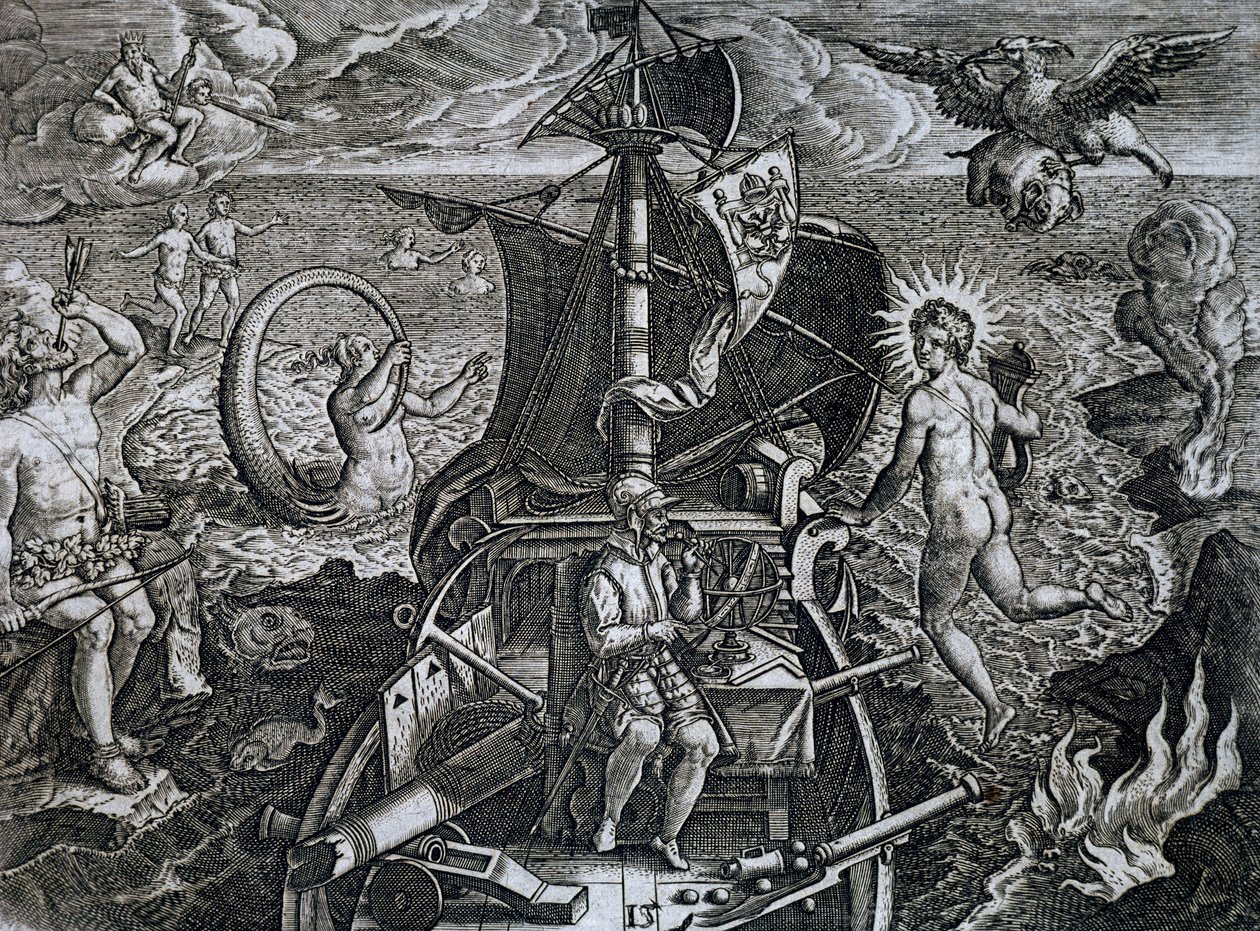 صورة رمزية لرحلات فرديناند ماجلان (1480-1521) ، نقش لثيودور دي بري (1528-1598) بواسطة تيودور دي بري