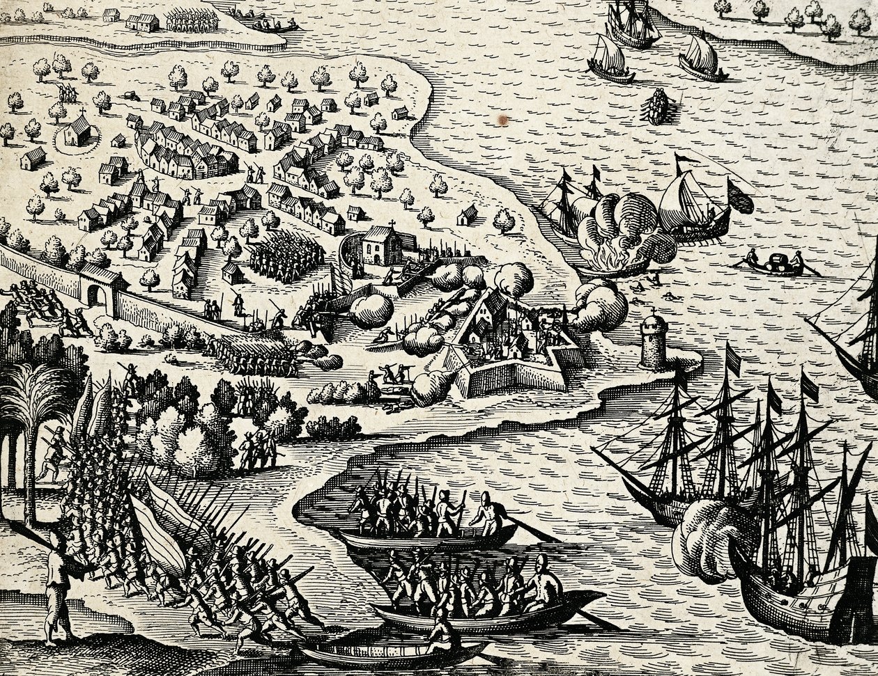 بعثة هولندية على طول ساحل موزمبيق ، نقش من الهند الشرقية بواسطة تيودور دي بري (1528-1598) بواسطة تيودور دي بري