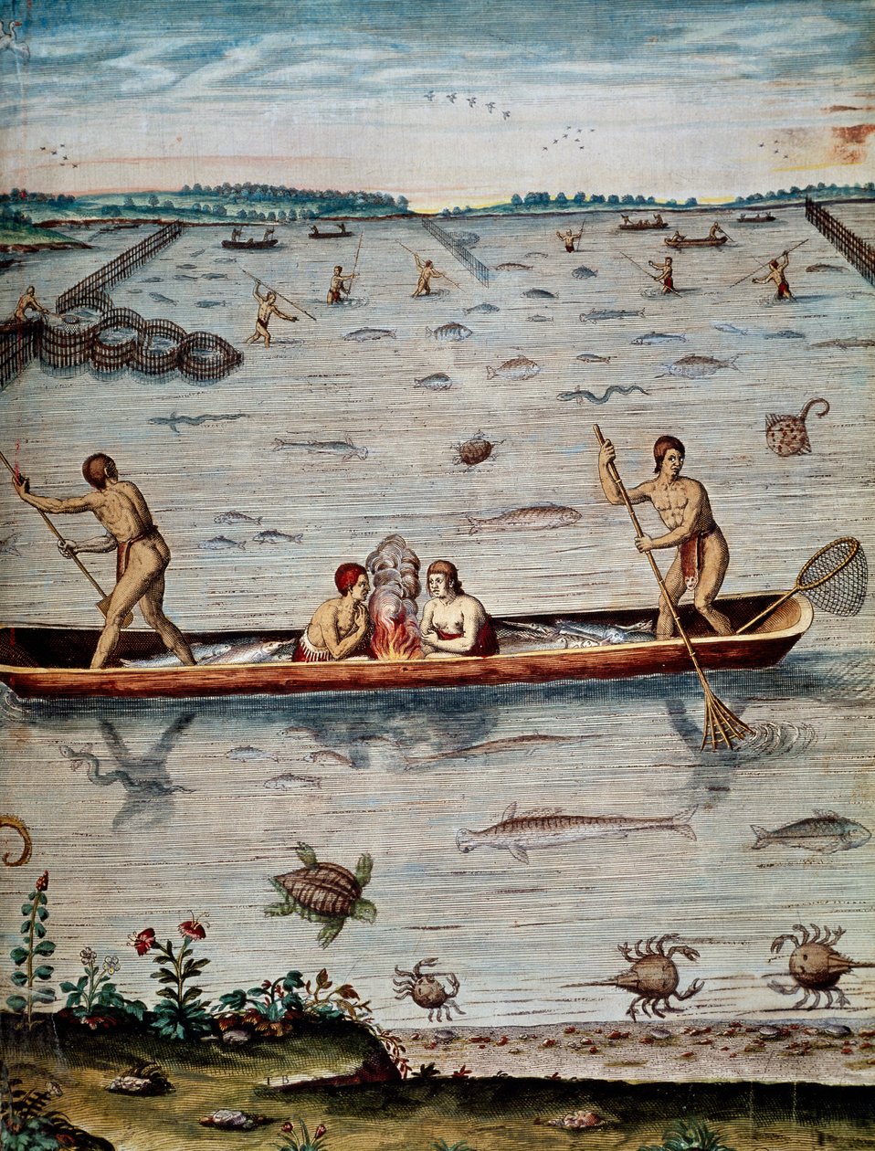 تقنيات الصيد للسكان الأصليين في ولاية فرجينيا ، نقش بواسطة ثيودور دي بري (1528-1598) من بواسطة تيودور دي بري