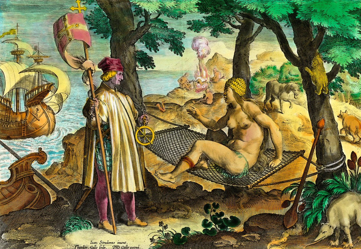 تاريخ أمريكا: أول اتصال للملاح الإيطالي Amerigo Vespucci مع هنود أمريكا بواسطة تيودور دي بري