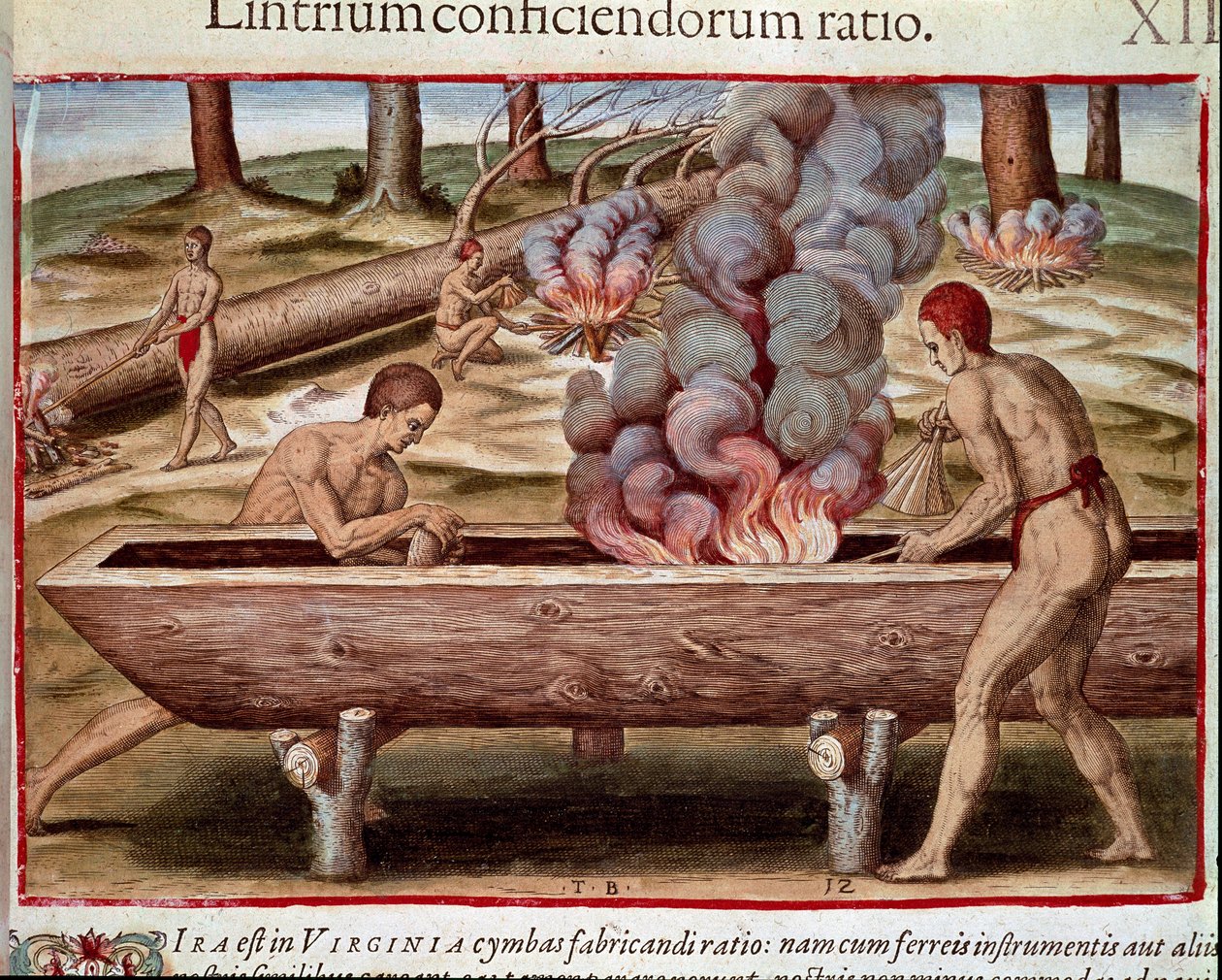 تاريخ أمريكا: "الهنود لبناء القوارب" نقش من "Admirante Narratio Americae" بقلم تيودور دي بري (1528-1598) بواسطة تيودور دي بري