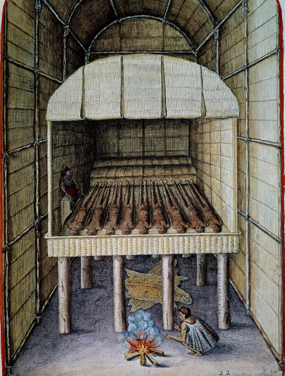 حياة السكان الأصليين ، ودفن الموتى ، نقشها ثيودور دي بري (1528-1598) ، من Admiranda Narratio ، Trust tamen ، Commodis et de incolarum rites فيرجينيا ، بقلم توماس هاريوت (1560-1621) ، أمريكا الشمالية بواسطة تيودور دي بري