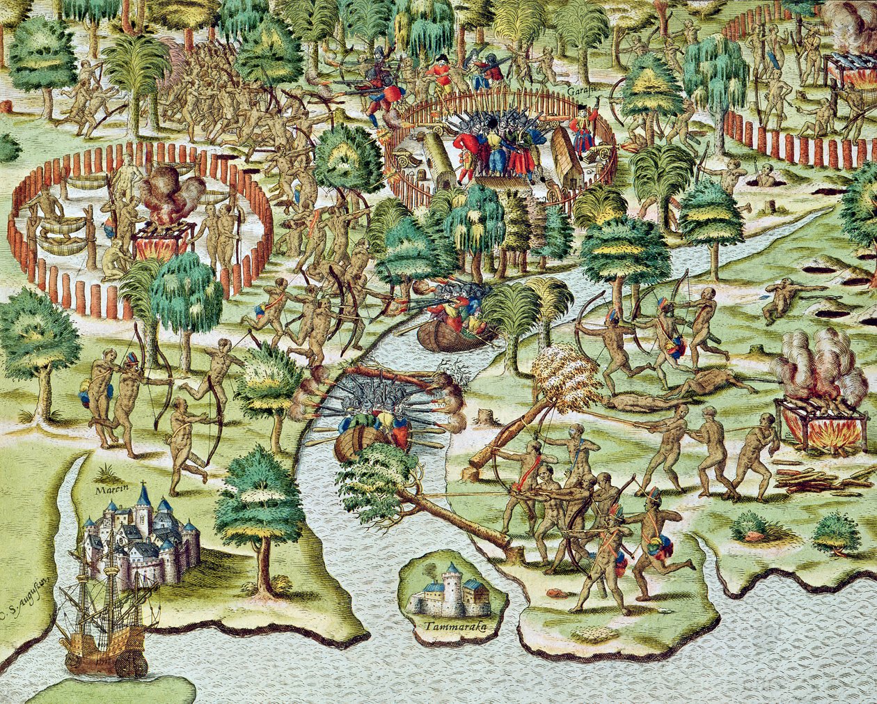 طرق الحصار والهجوم ، من &39;Americae Tertia Pars ...&39; ، 1592 بواسطة تيودور دي بري
