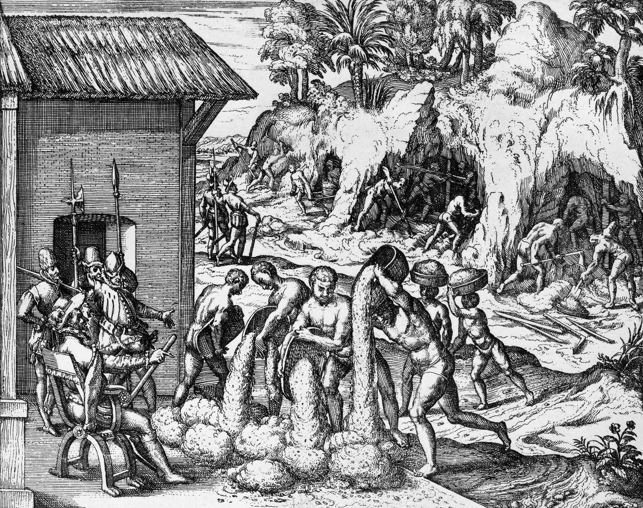 تعدين المعادن في أمريكا الوسطى والجنوبية ، نقش من Americae pars V بواسطة ثيودور دي بري (1561-1623) بواسطة تيودور دي بري