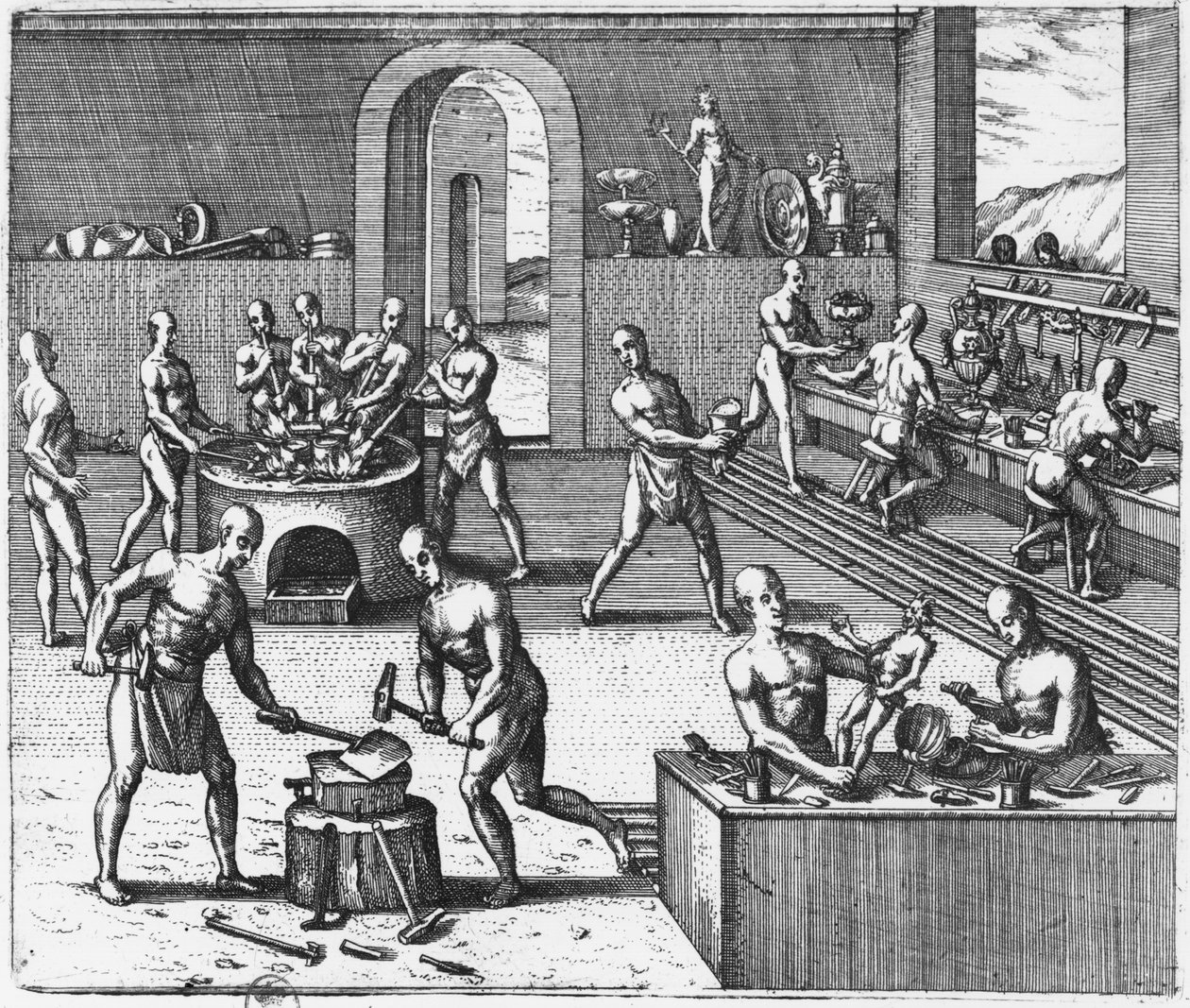 صاغة من بيرو ، من "Americae Tertia Pars VI" (نقش) (صورة بالأبيض والأسود) بواسطة تيودور دي بري