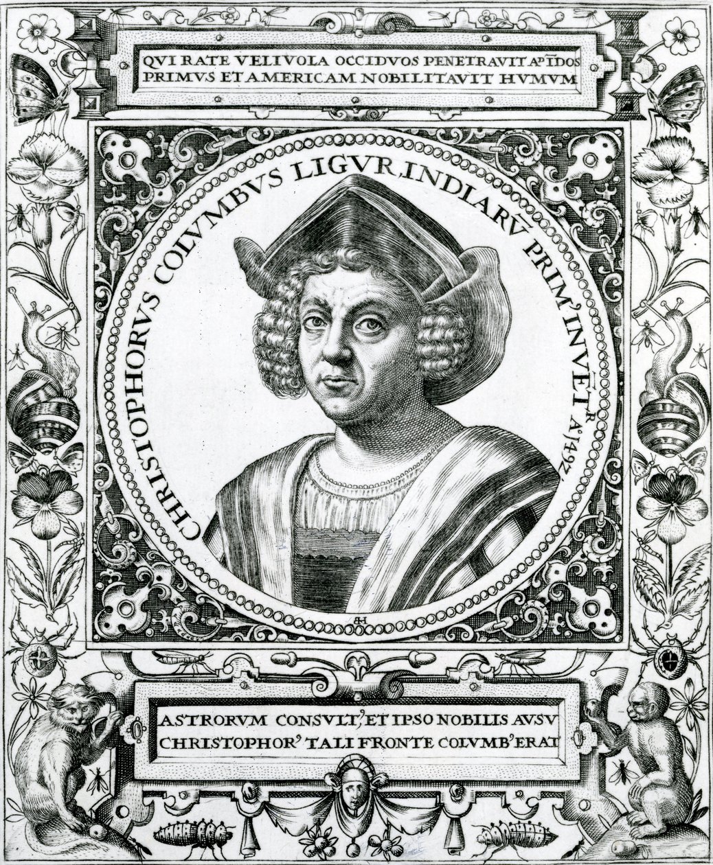 صورة لكريستوفر كولومبوس (1451-1506) من "السرد والتاريخ النقدي لأمريكا" ، حرره جاستن وينسور ، لندن ، 1886 بواسطة تيودور دي بري