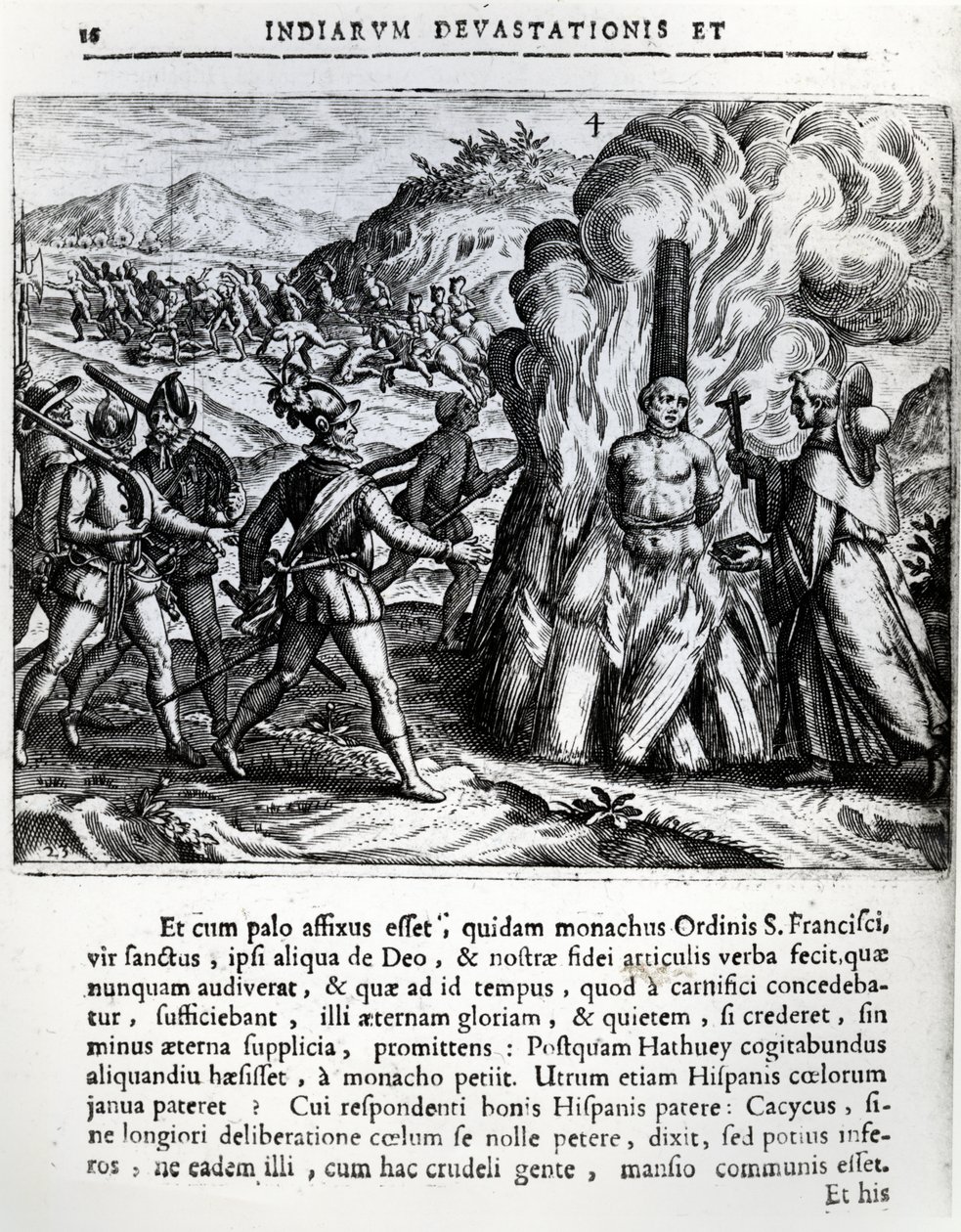 حرق هاتوي من قبل الإسبان في يارا ، كوبا ، في 2 فبراير 1512 ، 1664 بواسطة تيودور دي بري