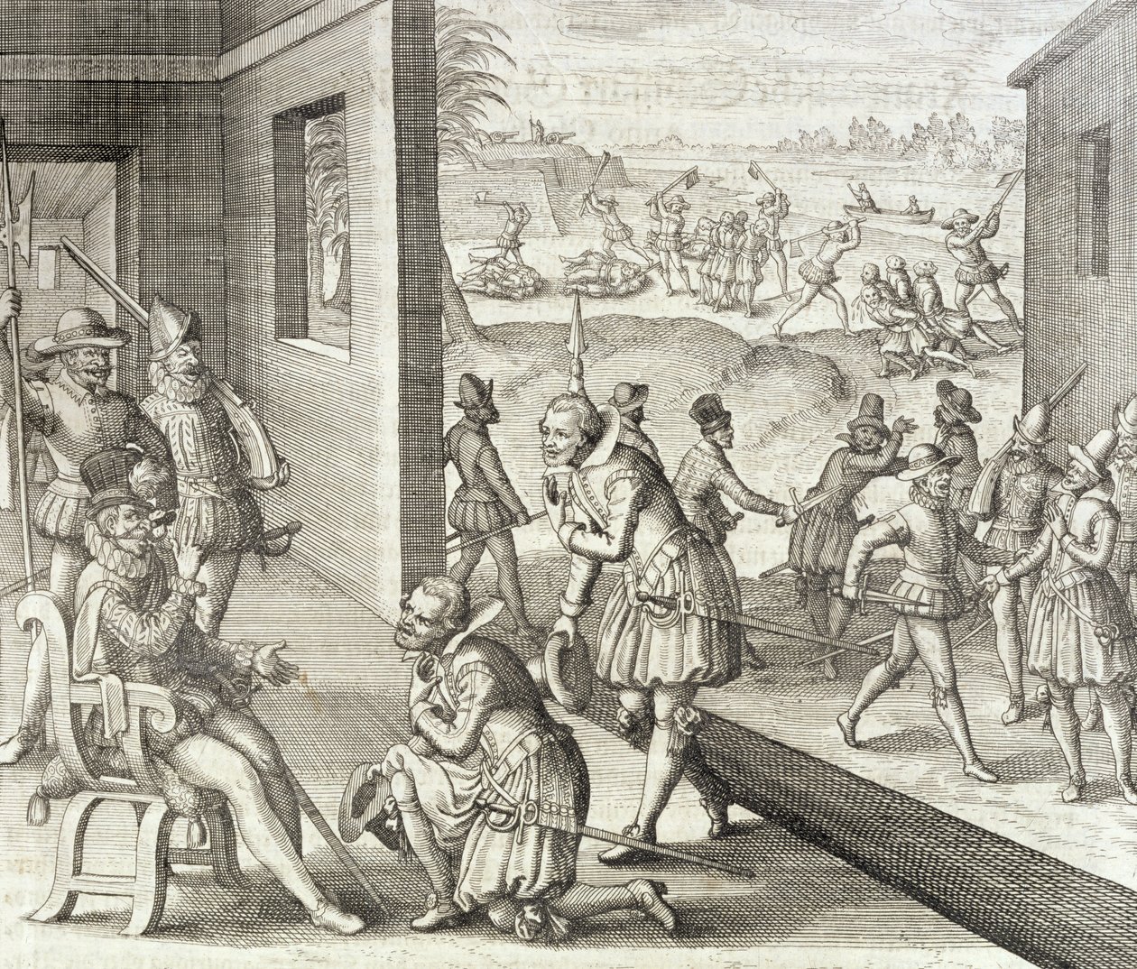 القبض على الإسبانية حصن كارولين ، 1565 ، من "Newe Welt und Americanische Historien" بقلم يوهان لودفيج جوتفريد ، نشره Mattaeus Merian ، فرانكفورت ، 1631 بواسطة تيودور دي بري