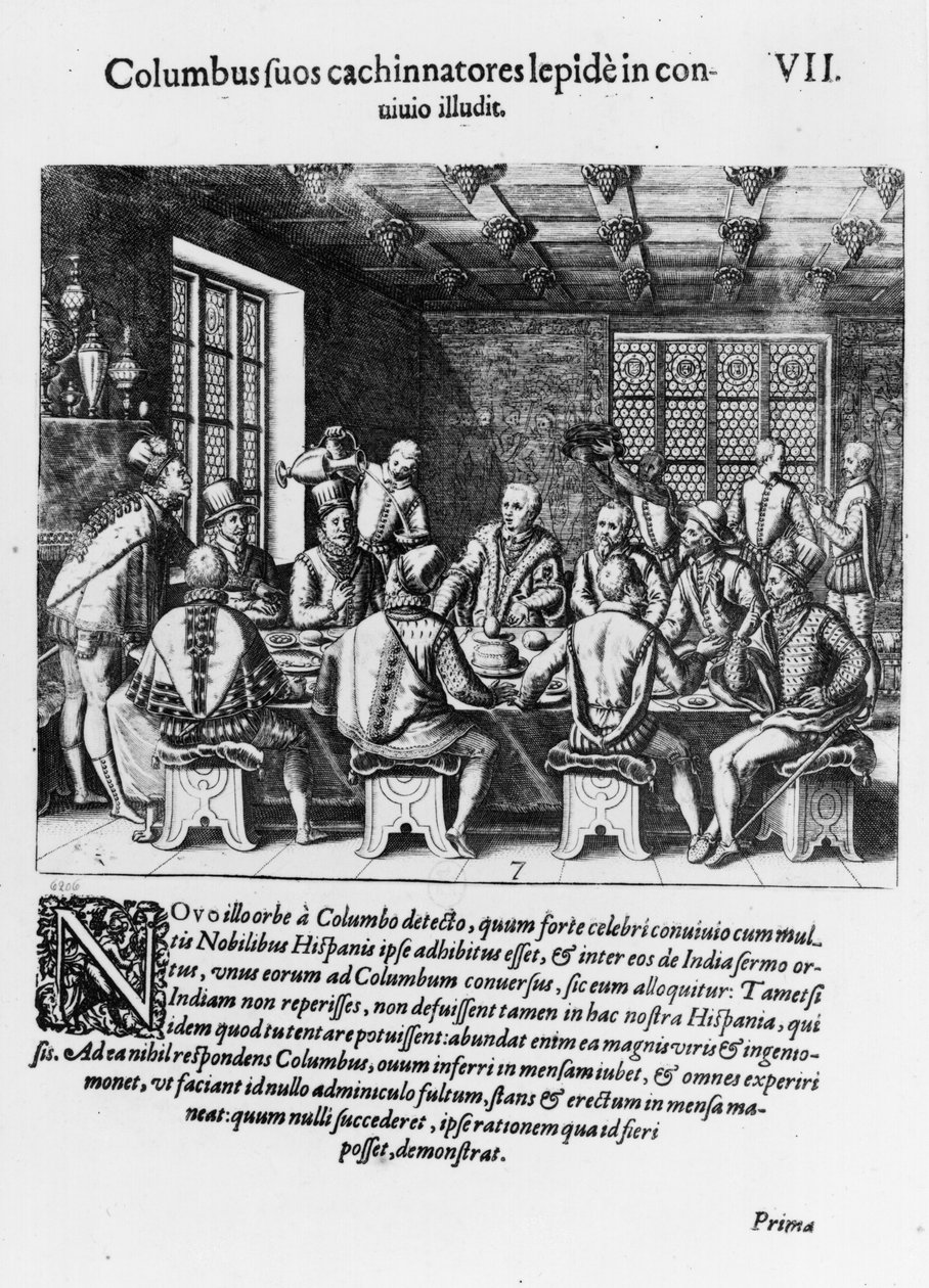 قصة بيضة كريستوفر كولومبوس (1450-1506) 1585-88 (النقش) (وزن الصورة) بواسطة تيودور دي بري